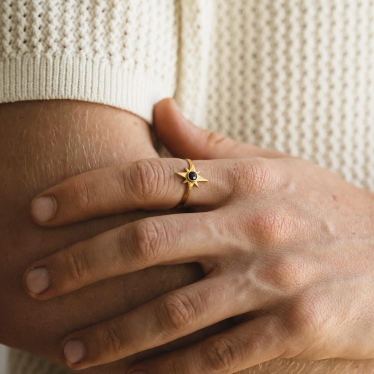 Pierścionek Róża Wiatrów z Onyksem Gold