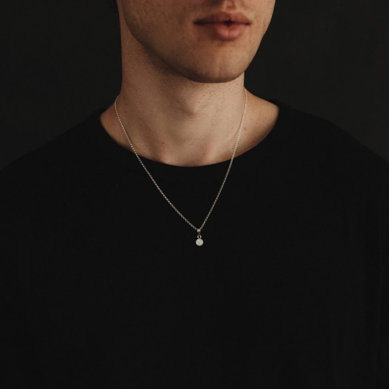 Naszyjnik Kamień Księżycowy Płaski 6mm Silver