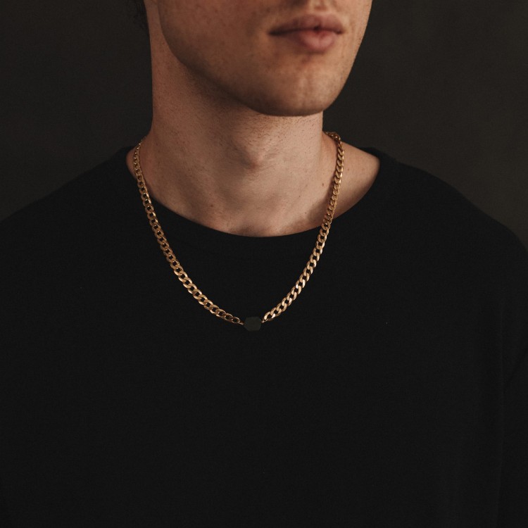 Naszyjnik z Czarnym Turmalinem na Grubym Łańcuszku Gold