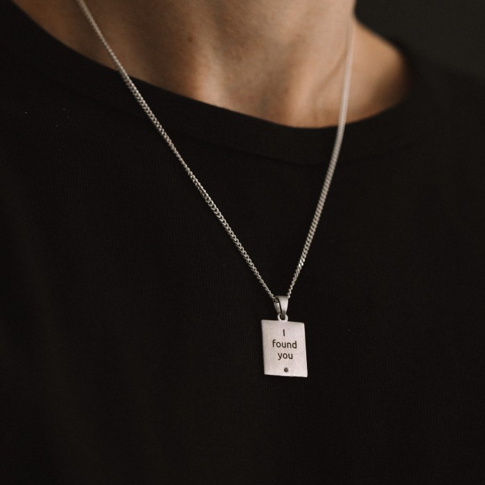 Personalizowany Naszyjnik Prostokątny z Czarnym Diamentem Silver