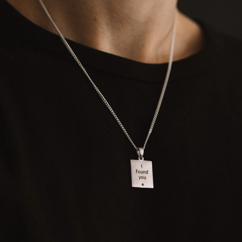Personalizowany Naszyjnik Prostokątny z Czarnym Diamentem Silver