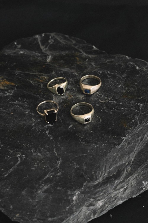 Pierścionek z Prostokątnym Onyksem Silver