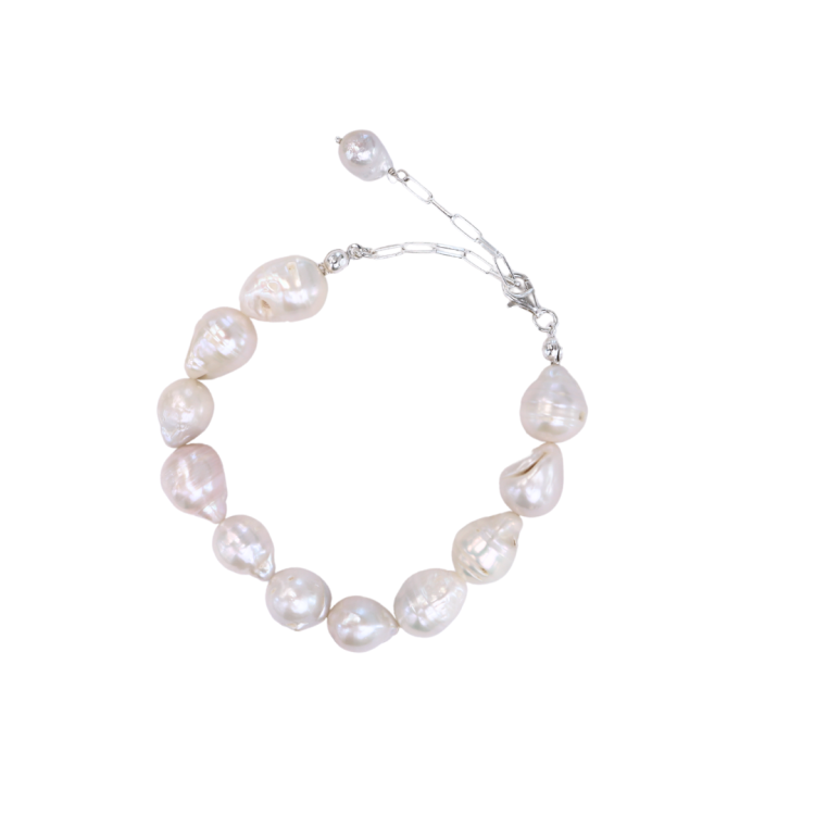 Bransoletka Z Dużymi Nieregularnymi Perłami Barokowymi Silver (id: 2738)