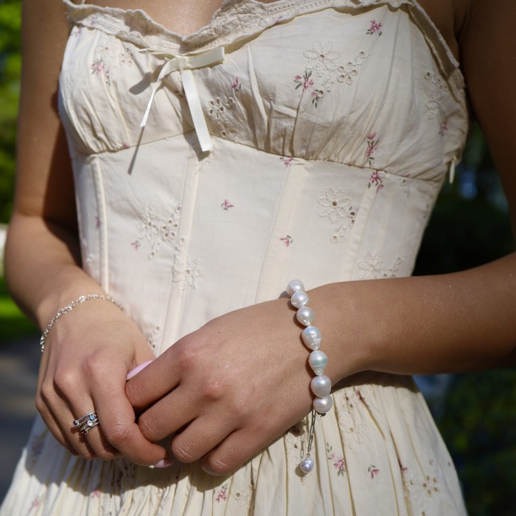 Bransoletka Z Dużymi Nieregularnymi Perłami Barokowymi Silver (id: 2738)