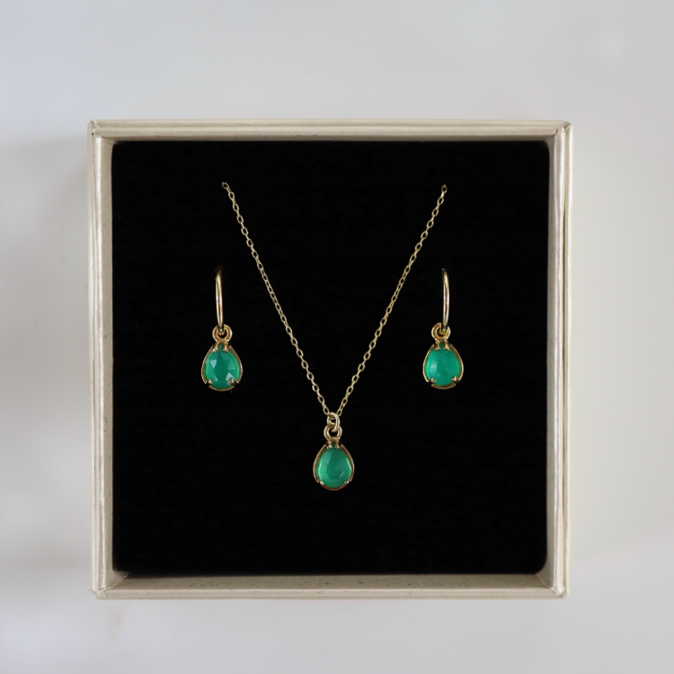 Zestaw Gold Łezka Fasetowana z Kamieniem Do Wyboru