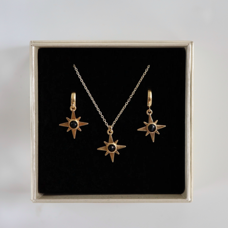 Zestaw Gold Róża Wiatrów z kamieniem do wyboru (id: 806)