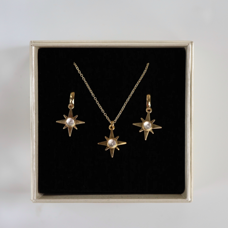 Zestaw Gold Róża Wiatrów z kamieniem do wyboru (id: 806)