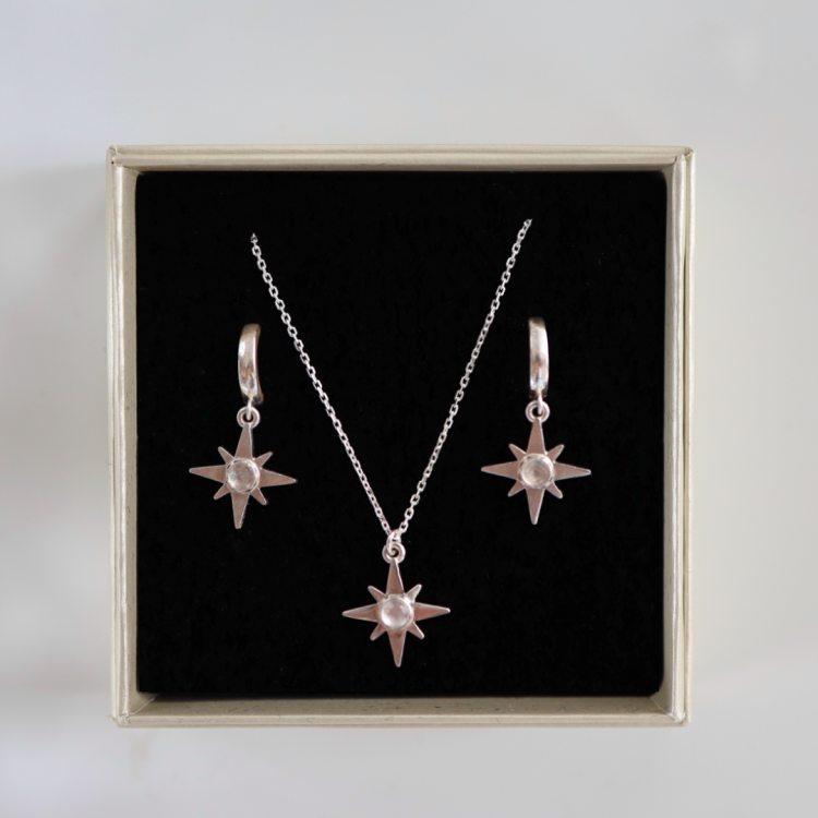 Zestaw Silver Róża Wiatrów z kamieniem do wyboru (id: 807)