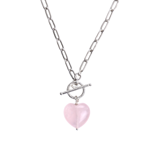 Naszyjnik Serce z Kwarcem Różowym z Ozdobnym Zapięciem Silver (1) (id: 2808)
