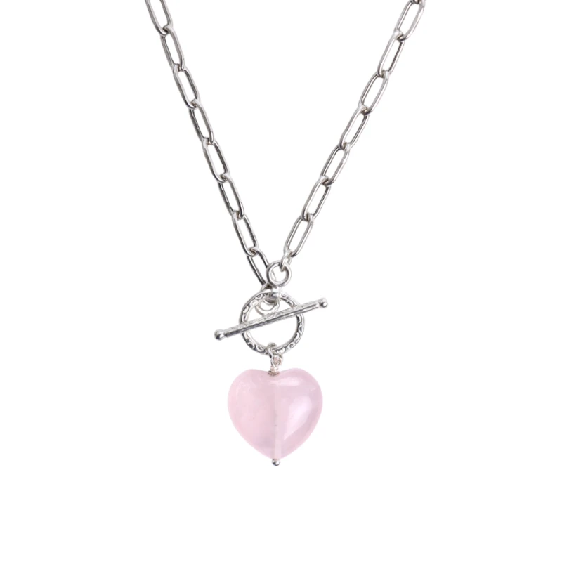 Naszyjnik Serce z Kwarcem Różowym z Ozdobnym Zapięciem Silver (1) (id: 2808)