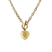 Naszyjnik Duże Serce z Topazem Niebieskim Gold
