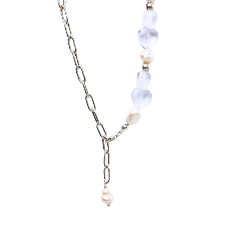 Choker z Sercem z Kryształu Górskiego i Pereł Silver (id: 2834)
