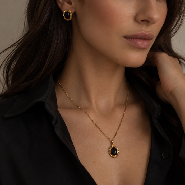 Naszyjnik w Stylu Vintage z Onyksem Gold (id: 2028)