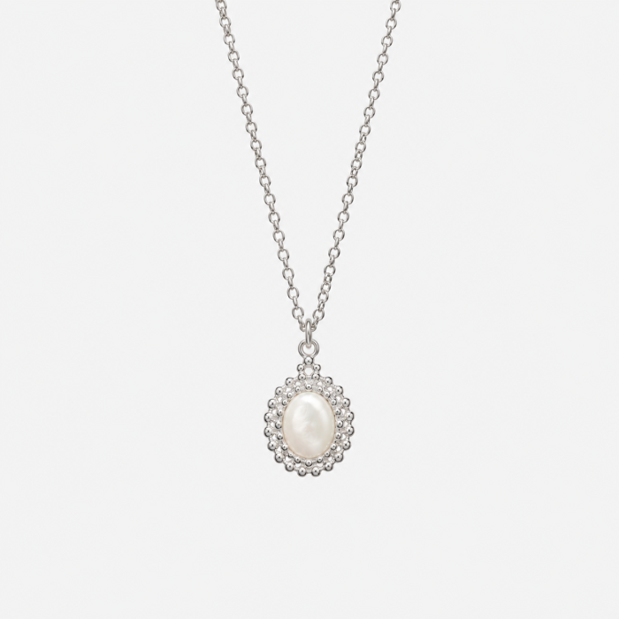 Naszyjnik w Stylu Vintage z Masą Perłową Silver