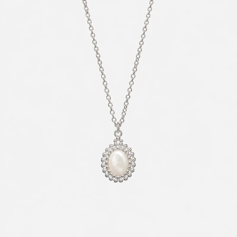 Naszyjnik w Stylu Vintage z Masą Perłową Silver