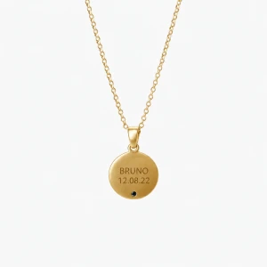 Naszyjnik Okrągły z Grawerem i Czarnym Diamentem Gold