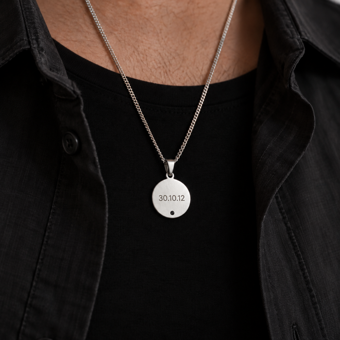 Personalizowany Naszyjnik Okrągły z Czarnym Diamentem Silver