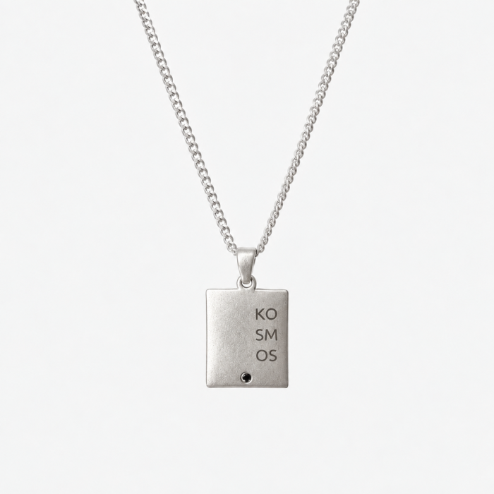 Personalizowany Naszyjnik Prostokątny z Czarnym Diamentem Silver