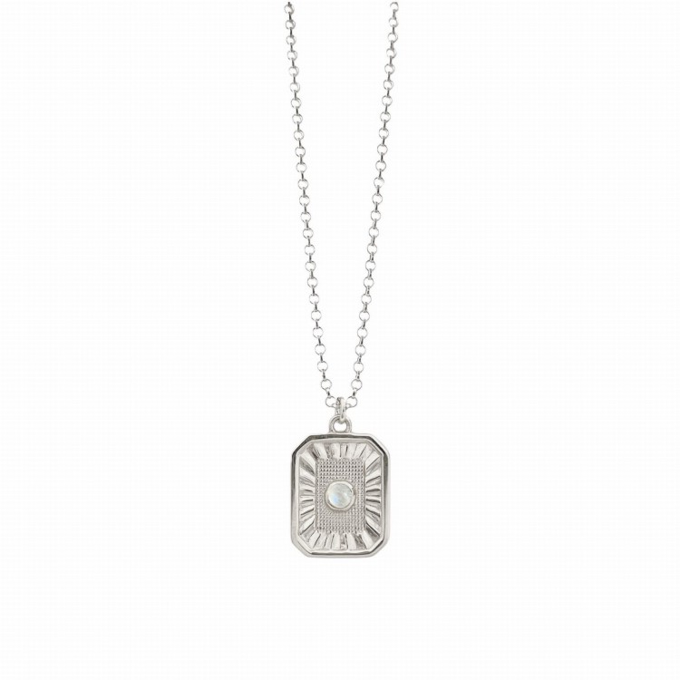 Naszyjnik Medalion Prostokątny z Kamieniem Księżycowym Silver (id: 1683)