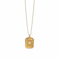 Naszyjnik Medalion Prostokątny z Kamieniem Księżycowym Gold